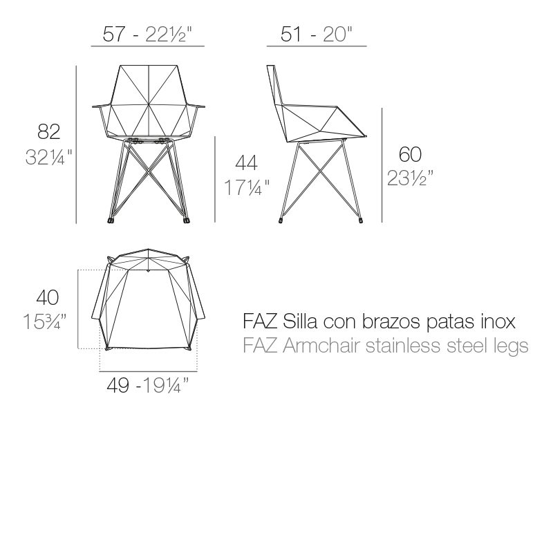 sillón faz metálico brazo medidas