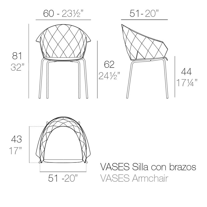 sillón vases medidas